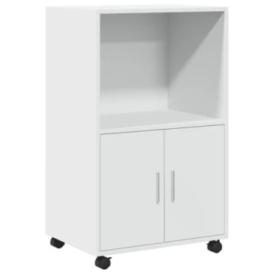 Image of vidaXL Rolling Cabinet White Engineered Wood 55x40x91 cm File Storage with Swivel Wheels &amp; Lockable Design for Office, Living Room, Kitchen, Bedroom