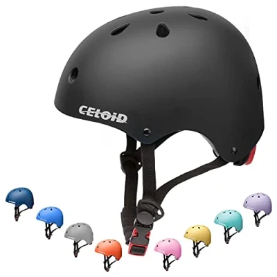 Image of CELOID Kids Bike Helmet,Toddler Skateboard Helmets for Age 5 8 9 Years Boys &amp; Girls,Adjustable Multi Sport Bicycle Skateboarding Roller Inline Skating Scooter Rollerblade Cyling Helmet,Black