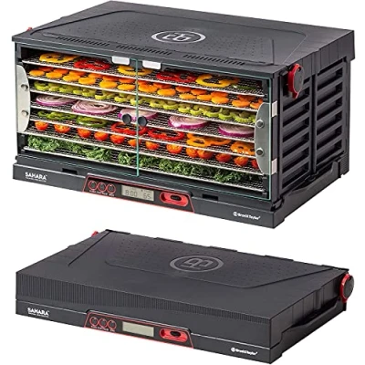 Image of Sahara Foldable Food Dehydrator with 7 Stainless Steel Shelves 2x99 Hour Timer, Air Recirculation Automatic Shut Off for Faster and Efficient Drying Dehydration Guide, Electric, 1m2, Black