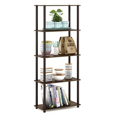 Image of Furinno Toolless Shelves, Wood, Walnut/Brown, one size, 59.94 (W) x 145.8 (H) 29.46 (D) cm