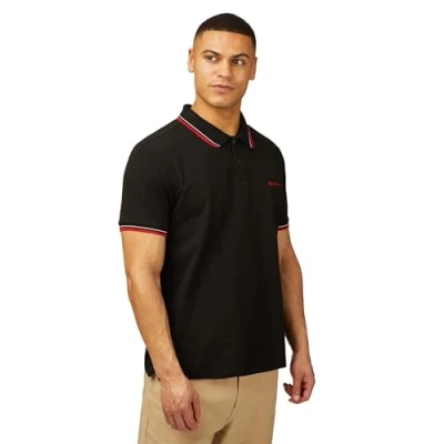 Image of Ben Sherman Men&#039;s Signature Pique Polo T Shirt, 100% Organic Cotton, Regular Fit (Black.) L