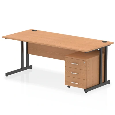 Image of Impulse 1800x800 Desk Oak/Black Cantilever Leg 3 Drawer Mobile Ped