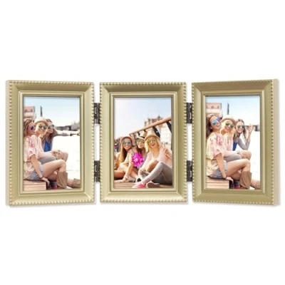 Image of Lawrence Frames Bead Border Design, 2.5x3.5 Triple, Satin Gold
