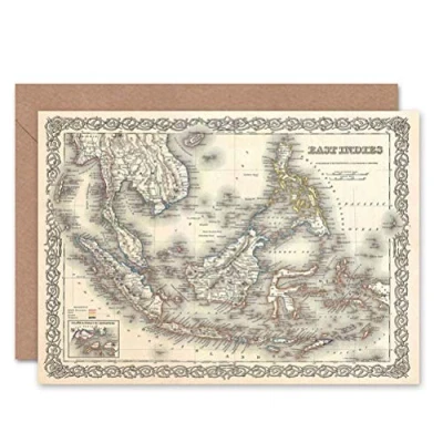 Image of Wee Blue Coo 1855 COLTON MAP THE EAST INDIES SINGAPORE THAILAND BORNEO GREETINGS CARD