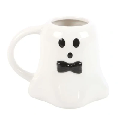 Image of Charming Halloween Mr Boo Ghost Mug with Black Bow Tie Premium Ceramic, Microwave &amp; Dishwasher Safe Generous Capacity for Pumpkin Spice Lattes, Hot Cocoa Fun, Whimsical Design Home or Office