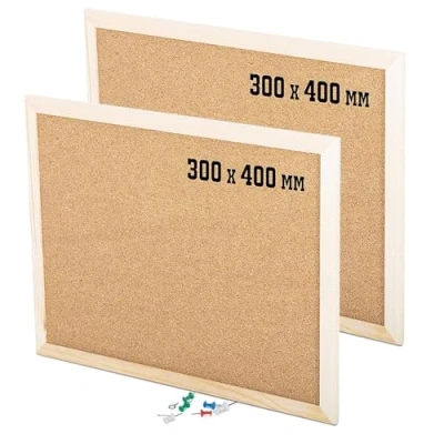 Image of KAV Cork Notice Office Memo School with 6 Push Pins Classic Wood Natural Frame Board, Brown (Various Sizes to Choose from) (300MM x 400MM (Pack of 2))