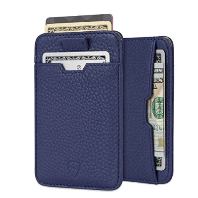 Image of Vaultskin Chelsea Slim Leather Wallet for Front Pocket RFID Blocking Men&#039;s Accessory with Gift Box (Matt Blue)