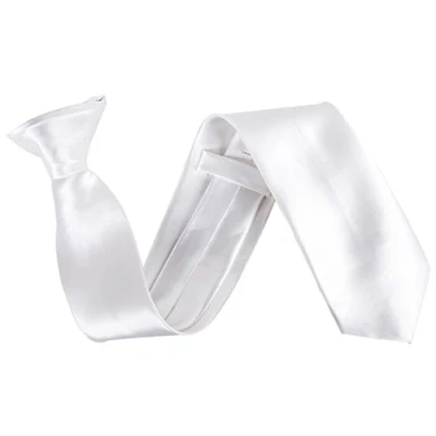 Image of Wide 3&quot; Satin Solid Colour Plain Safety Clip On Tie (White)