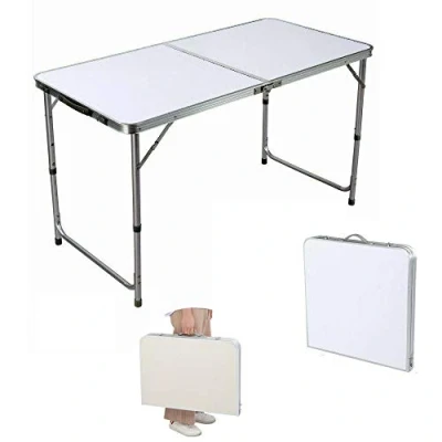 Image of EFAN 4ft Heavy Duty Folding Camping Table, Portable Adjustable Height Lightweight Picnic Table with Carry Handle, for Outdoor Garden Party BBQ Indoor Dining Writing Study Coffee Desk 120x60x70cm