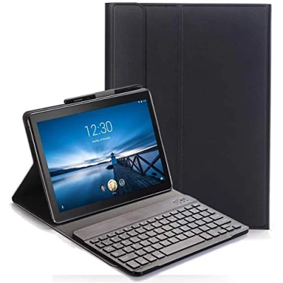 Image of C/N Keyboard Case for Lenovo Tab P10 (QWERTY Layout) Ultra Slim Flip with Removable Wireless Stand Cover TB X705F 10.1 Inch, Black