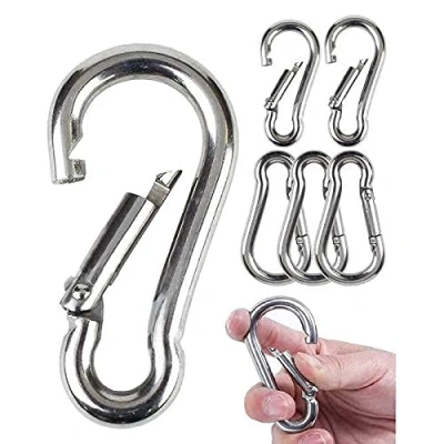 Image of 6 PCS Carabiner Heavy Duty 304 Stainless Steel M6 Locking Hook Gauge Carabine Swivel Spring Clip for Outdoor Hiking Camping Fishing (Not Climbing)