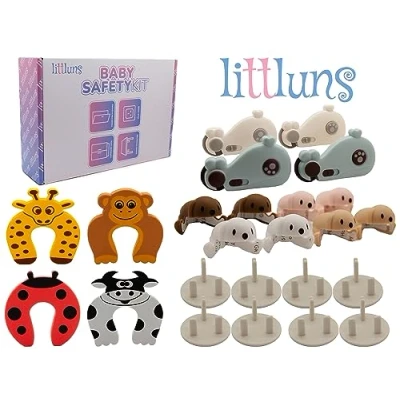 Image of LITTLUNS 24 PCS Baby Proofing Kit Premium Safety kit.Table Corner Edge Protectors, Proof Cupboard Locks, Finger Guards,Plug Socket Covers.