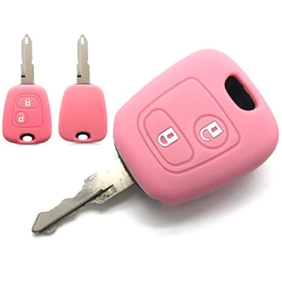 Image of Nordecco Silicone Key Protective Cover Fits For Peugeot 106 107 206 207 306 307 406 407 Partner 408 607, Citroen C1 C2 C3 Berlingo Saxo Picasso Xsara, Toyota Aygo 2 Button (Pink)