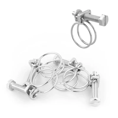 Image of KCT 5 Pack 22 25mm Double Wire Hose Pipe Clamps Universal Adjustable Metal Clips for Fuel/Air Line/Tube/Plumbing/Hosepipe