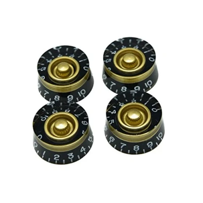 Image of Dopro 4x Metric LP Black with Gold Custom Guitar Speed Dial Knobs Control for Epi Les Paul/Import Bass w/Coarse 5.8mm Split Pots