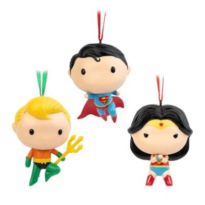 Image of Grupo Erik DC Comics Christmas Ornaments Set Of 3 Superman &amp; Wonder Woman Aquaman Hanging Ornament Decorations Figure Gifts