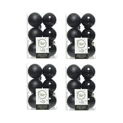 Image of 48 Black Christmas Baubles 6cm Shatterproof Tree Ornaments Shiny Matt Decorations
