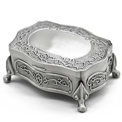 Image of AVESON Rectangle Vintage Metal Jewelry Box Trinket Gift Chest Ring Case for Girls Ladies Women, Small
