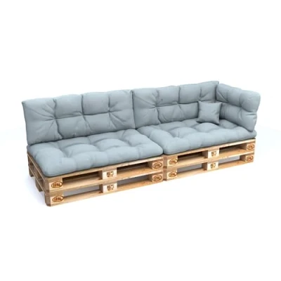 Image of POKAR Euro Pallet Quilted Pillow Set of 6: Seat Cushion 120 x 80cm + Back 40cm, Garden Pillows Sofa, Patio, Without Pallets, Blue