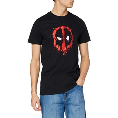 Image of Marvel Men&#039;s Deadpool Paint Logo T Shirt, Black, XL UK