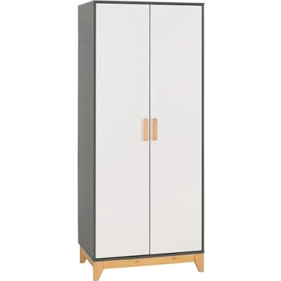 Image of Seconique 2 Door Wardrobe, White/Grey Metal Effect, W 800mm x D 520mm H 1920mm