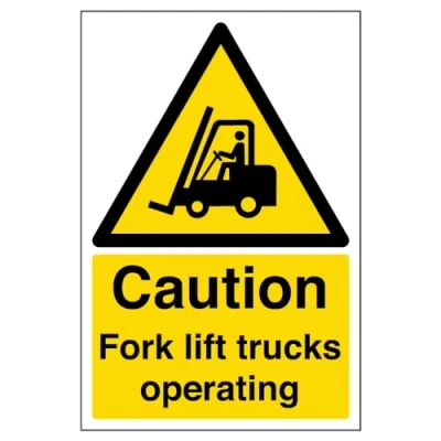 Image of V Safety Caution Fork Lift Trucks Operating Warning Sign 200mm x 300mm Self Adhesive Vinyl