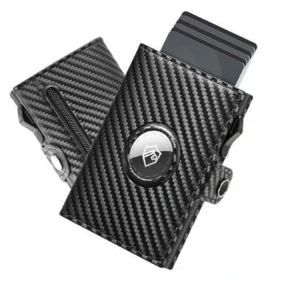 Image of YESIIW AirTag Mens Wallets, Slim Men Card Wallet for Apple Air tag, Pop up Credit Holder Minimalist RFID Blocking, Smart with Coin Pocket &amp; 2 ID Window, Carbon Fiber