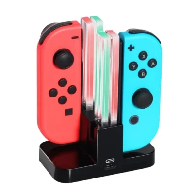 Image of Charging Station for Nintendo Switch with LED Indicator, 4 in 1 Joy Con Charger USB C Cable, Black