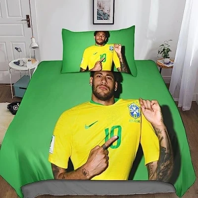 Image of Rochile Neymar 3D Printed Duvet Cover with Pillowcases Bedding Set Zipper Closure Hypoallergenic Soft Microfiber Quilt Single（135x200cm）