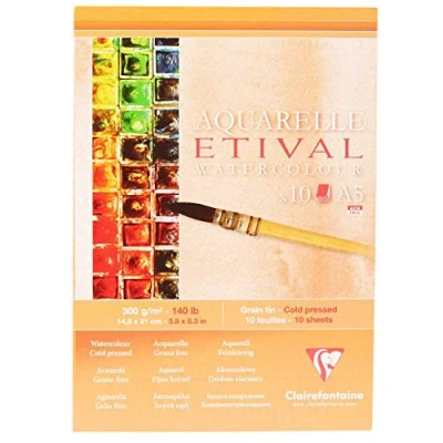 Image of Clairefontaine Ref 96304C Etival Cold Pressed Economical Glued Watercolour Painting &amp; Drawing Pad (10 Sheets of Paper) A5 (21 x 14.8cm) 300gsm Cellulose Art Paper