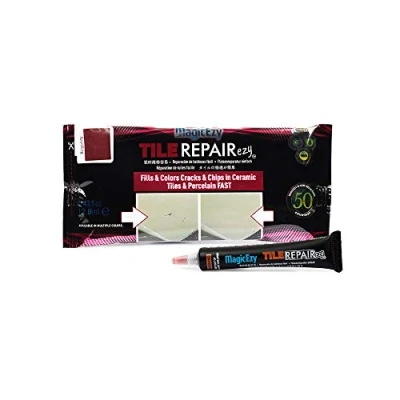 Image of MagicEzy Tile RepairEzy (Burgundy) Ceramic Chip Repair Filler Porcelain Crack Kit Gap Putty Bathroom Floor Tiles, Counter Tops Wall Touch Up Pen