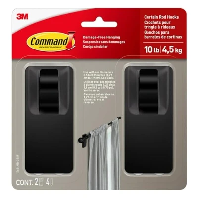 Image of Command Curtain Rod Hooks [Removable]: 2 (Matte Black) /