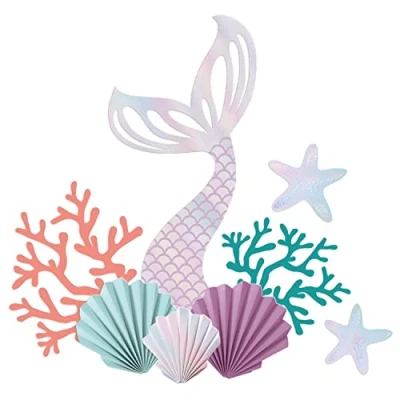 Image of Amscan 9914396 Mermaid Tales Kids Birthday Party Assorted Card Cut Outs Wall Decorations 8 Pieces