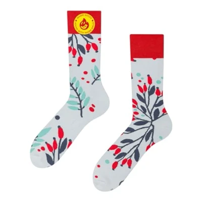Image of Dedoles Unisex Socks for Women, Men &amp; Kids Cotton Funny Designs Football Bicycle Horses Plants Firefighter Gift Mismatched, Design: Rosehips in Snow, Colour: White, Size: 3 5 M / 2 4,5 W UK