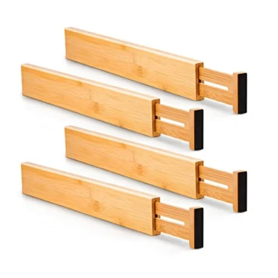 Image of Utoplike Bamboo Kitchen Drawer Dividers, Adjustable Organisers, Spring Loaded Utensil Organiser,Drawer Divider (4 Pack), Clothes,Bathroom,Baby