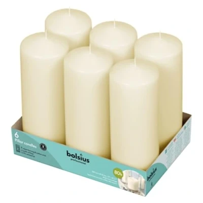 Image of BOLSIUS Ivory Professional Pillar Candles 20cm x 7cm (Pack of 6)