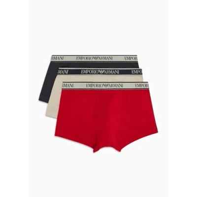 Image of Emporio Armani Men&#039;s Stretch Cotton Core Logoband 3 Pack Trunk, Nude/Marine/RED, XL (Pack of 3)