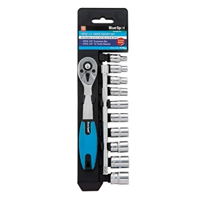 Image of Blue Spot Tools 1504 12 Piece 1/4 inch Drive Socket Set, Blue/Silver