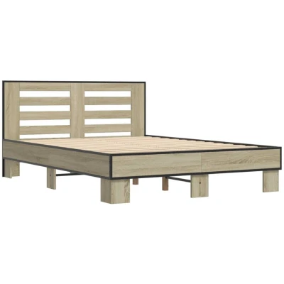 Image of vidaXL Small Double Bed Frame Engineered Wood/Metal, Sonoma Oak, Plywood Slats, 193x123x83.5cm, for 120x190cm Mattress