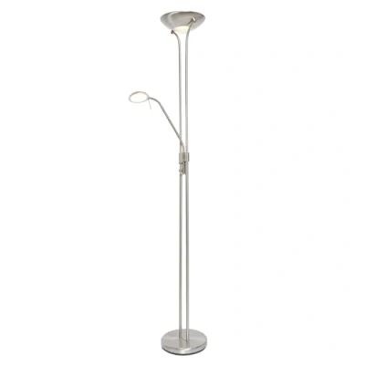 Image of LITECRAFT Mother and Child LED Floor Lamp 2 Light Uplighter Satin Nickel