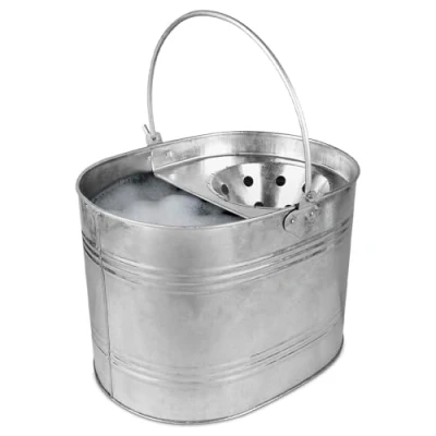Image of Galvanised Metal Mop Bucket With Wringer 16L Bucket, Strong &amp; Durable Reinforced Heavy Duty Thick Steel For Home, Office, General Cleaning