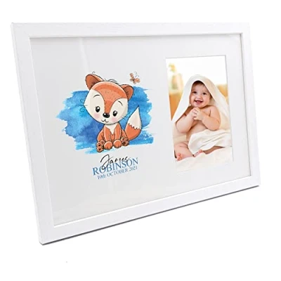 Image of Personalised Baby Boy Cute Fox Design white Photo Frame For A 6&quot; x 4&quot; Picture