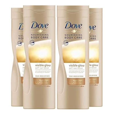 Image of 4 Pack of Dove Nourishing Body Care Visible Glow Gradual Self Tan Fair to Medium Lotion 400ml