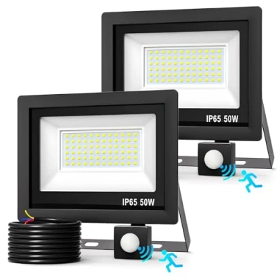 Image of Realky 50W Security Lights with Motion Sensor 2 pack, 6500K Cold White 5000LM Outdoor Light LED Spotlight IP66 Floodlight for Backyard Garden Garage