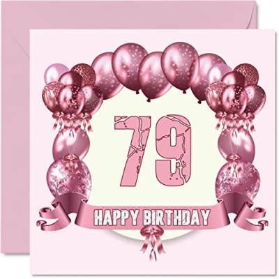 Image of Fun 79th Birthday Cards for Woman Balloons Happy Card Dad Mum Great Grandad Grandpa Nanny Grandma Gran Uncle Auntie, 145mm x Greeting Cards,