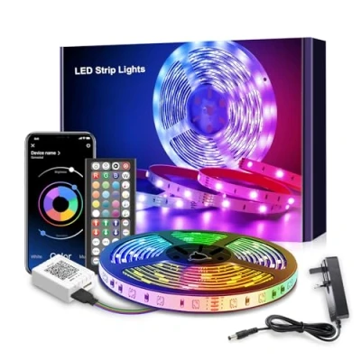 Image of Mexllex Led Strip Lights 5m, RGB Color Changing 5m with Remote Control, Music Sync for Bedroom Kids Room Ceiling Kitchen Party