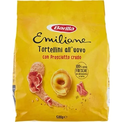 Image of Emiliane Barilla Pasta all&#039;Uovo Ripiena Tortellini con Prosciutto Crudo Filled Egg Noodles with Raw Ham 500 g Pack