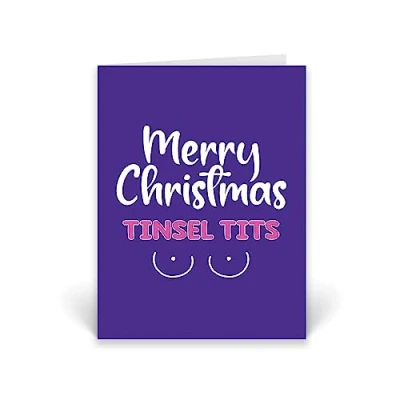 Image of Rib ticklerz Funny Christmas Card Merry Tinsel Tits Best Friend Work Bestie Colleague Xmas Boobs Joke Banter CD275