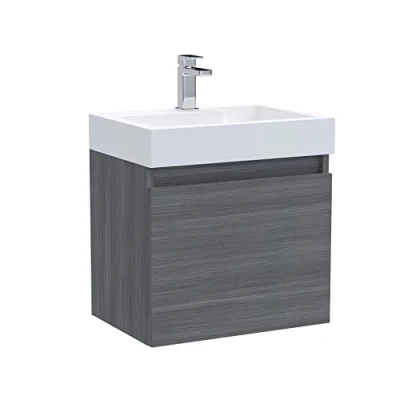 Image of Wall Hung Vanity Basin Unit &amp; Polymarble 500mm Woodgrain Anthracite