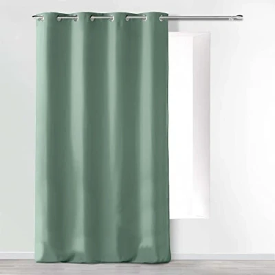 Image of Douceur d&#039;Intérieur, 140 x 260 cm Sage Microfibre Plain Eyelet Curtains